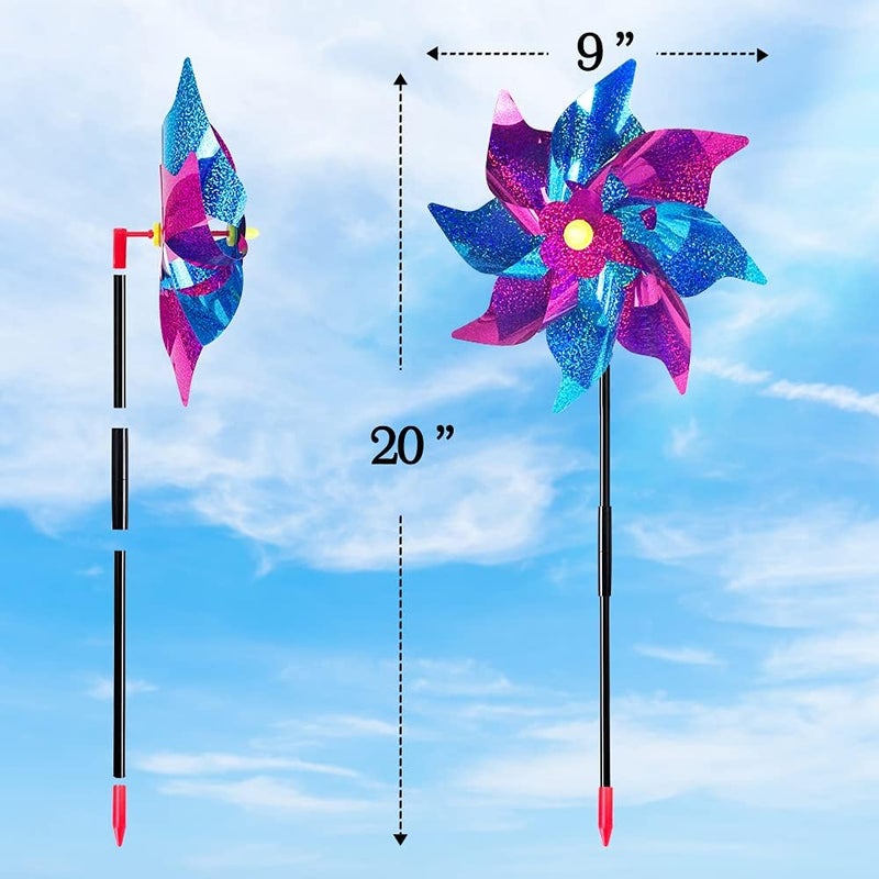 Kidepoch Paper Master 10 Pack Garden Pinwheels with Plastic Stakes| 20 inch Sparkle Pin Wheel Set | Scare Off Birds and Animals Away | Pinwheels for Yard and Garden, Red (KFP670) - Image 5